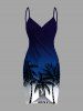 Tenue de plage hawaïenne assortie grande taille à imprimé cocotier ombré colorblock pour couples - Bleu Ciel 
