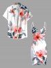Hibiscus Flowers Leaf Print Plus Size Matching Hawaii Beach Outfit For Couples -  
