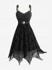 Plus Size Ruched Bust Spider Web Flocking Handkerchief Dress with Removable Belt -  