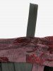 Robe débardeur gothique grande taille à imprimé tie-dye et fleurs floquées, avec empiècements à boucles froncées et épaules dénudées - Rouge foncé 2X | US 18-20