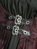 Robe débardeur gothique grande taille à imprimé tie-dye et fleurs floquées, avec empiècements à boucles froncées et épaules dénudées - Rouge foncé 2X | US 18-20