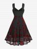 Gothic Plus Size Ruched Braided Panel Skulls Flocking Mesh Tank Dress -  