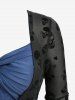 Haut 2 en 1 grande taille à volants, panneau torsadé floqué, boucle soleil asymétrique, manches longues - Bleu profond 3X | US 22-24