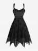 Plus Size Ruched Bust Spider Web Flocking Handkerchief Dress with Removable Belt -  