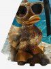 Robe trapèze boutonnée hawaïenne grande taille à imprimé canard frais et rivière avec ceinture amovible - Bleu 2X