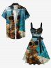 Robe trapèze boutonnée hawaïenne grande taille à imprimé canard frais et rivière avec ceinture amovible - Bleu 2X