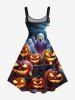 Plus Size Pumpkin Lantern Ghost Bat Galaxy Print Halloween A Line Tank Dress -  