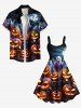 Plus Size Pumpkin Lantern Ghost Bat Galaxy Print Halloween A Line Tank Dress -  