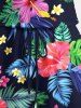 Plus Size Tropical Leaf Hibiscus Flower Print Hawaii Drawstring Pocket Romper -  