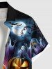 Chemise grande taille à imprimé citrouille, lanterne, fantôme, chauve-souris, galaxie, Halloween, boutonnée et poche pour homme - Noir M