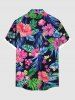 Chemise hawaïenne grande taille à imprimé feuilles tropicales et fleurs d'hibiscus pour homme - Bleu S