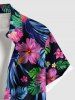 Chemise hawaïenne grande taille à imprimé feuilles tropicales et fleurs d'hibiscus pour homme - Bleu S