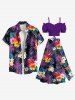 Plus Size Tropical Leaf Hibiscus Flower Print Hawaii Split A Line Skirt -  