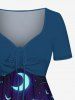 Plus Size Pumpkin Ghost Bat Galaxy Print Halloween Cinched A Line Dress -  