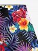 Plus Size Tropical Leaf Hibiscus Flower Print Hawaii Split A Line Skirt -  
