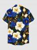 Chemise hawaïenne à boutons et poches, grande taille, imprimé fleurs d'hibiscus bicolore doré, pour homme - Bleu 2XL