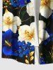 Chemise hawaïenne à boutons et poches, grande taille, imprimé fleurs d'hibiscus bicolore doré, pour homme - Bleu 2XL