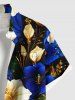 Chemise hawaïenne à boutons et poches, grande taille, imprimé fleurs d'hibiscus bicolore doré, pour homme - Bleu 2XL