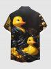 Plus Size Cute Duck Family Print Hawaii Button Pocket Shirt For Men -  