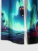 Plus Size Pumpkin Ghost Bat Galaxy Print Halloween Button Pocket Shirt For Men -  