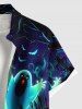 Plus Size Pumpkin Ghost Bat Galaxy Print Halloween Button Pocket Shirt For Men -  