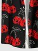 Chemise grande taille à boutons et poches pour homme, motif tête de mort et cerises d'Halloween - Noir M