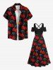 Plus Size Halloween Cherry Skulls Print Cold Shoulder Crisscross Maxi Dress -  