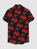 Chemise grande taille à boutons et poches pour homme, motif tête de mort et cerises d'Halloween - Noir 6XL
