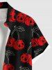 Chemise grande taille à boutons et poches pour homme, motif tête de mort et cerises d'Halloween - Noir 6XL