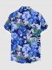 Plus Size Hibiscus Flower Leaf Print Buttons Pocket Hawaii Shirt For Men -  
