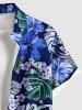 Plus Size Hibiscus Flower Leaf Print Buttons Pocket Hawaii Shirt For Men -  