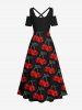 Plus Size Halloween Cherry Skulls Print Cold Shoulder Crisscross Maxi Dress -  