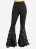 Plus Size Glitter Sequins Flower Lace Patchwork Pockets Flare Pants -  