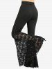 Plus Size Glitter Sequins Flower Lace Patchwork Pockets Flare Pants -  
