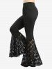 Pantalon évasé grande taille à paillettes, sequins, fleurs, dentelle et poches - Noir 1X | US 14-16