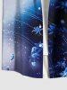 Plus Size Galaxy Ombre Star Leaf Print Buttons Pocket Hawaii Shirt For Men -  