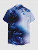 Plus Size Galaxy Ombre Star Leaf Print Buttons Pocket Hawaii Shirt For Men -  