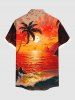 Plus Size Coconut Tree Seascape Sun Bird Cloud Print Buttons Pocket Hawaii Shirt For Men -  