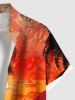 Plus Size Coconut Tree Seascape Sun Bird Cloud Print Buttons Pocket Hawaii Shirt For Men -  