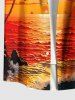 Plus Size Coconut Tree Seascape Sun Bird Cloud Print Buttons Pocket Hawaii Shirt For Men -  