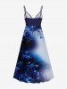 Robe camisole hawaïenne grande taille à imprimé étoiles et feuilles ombré galaxie - Bleu L