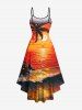 Plus Size Coconut Tree Seascape Sun Bird Cloud Print High Low Hawaii Cami Dress -  