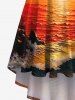 Plus Size Coconut Tree Seascape Sun Bird Cloud Print High Low Hawaii Cami Dress -  