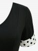 Robe trapèze vintage patchwork à pois avec ceinture amovible à nouer - Noir S