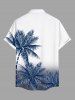 Plus Size Coconut Tree Ombre Colorblock Print Buttons Pocket Hawaii Shirt For Men -  