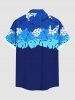 Plus Size Tropical Leaf Hibiscus Flowers Print Buttons Pocket Hawaii Shirt For Men -  