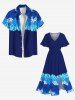 Plus Size Tropical Leaf Hibiscus Flowers Print Split Hawaii Midi Dress -  