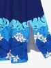 Robe mi-longue hawaïenne fendue grande taille à imprimé feuilles tropicales et fleurs d'hibiscus - Bleu 6X