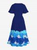Robe mi-longue hawaïenne fendue grande taille à imprimé feuilles tropicales et fleurs d'hibiscus - Bleu 6X