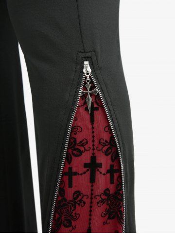 Tie Dye Print Lace Up Tank Top and Floral Cross Flocking Zipper Flare Pants Plus Size Outfit
